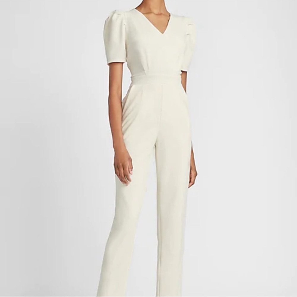 Express Cream V-Neck Jumpsuit Large